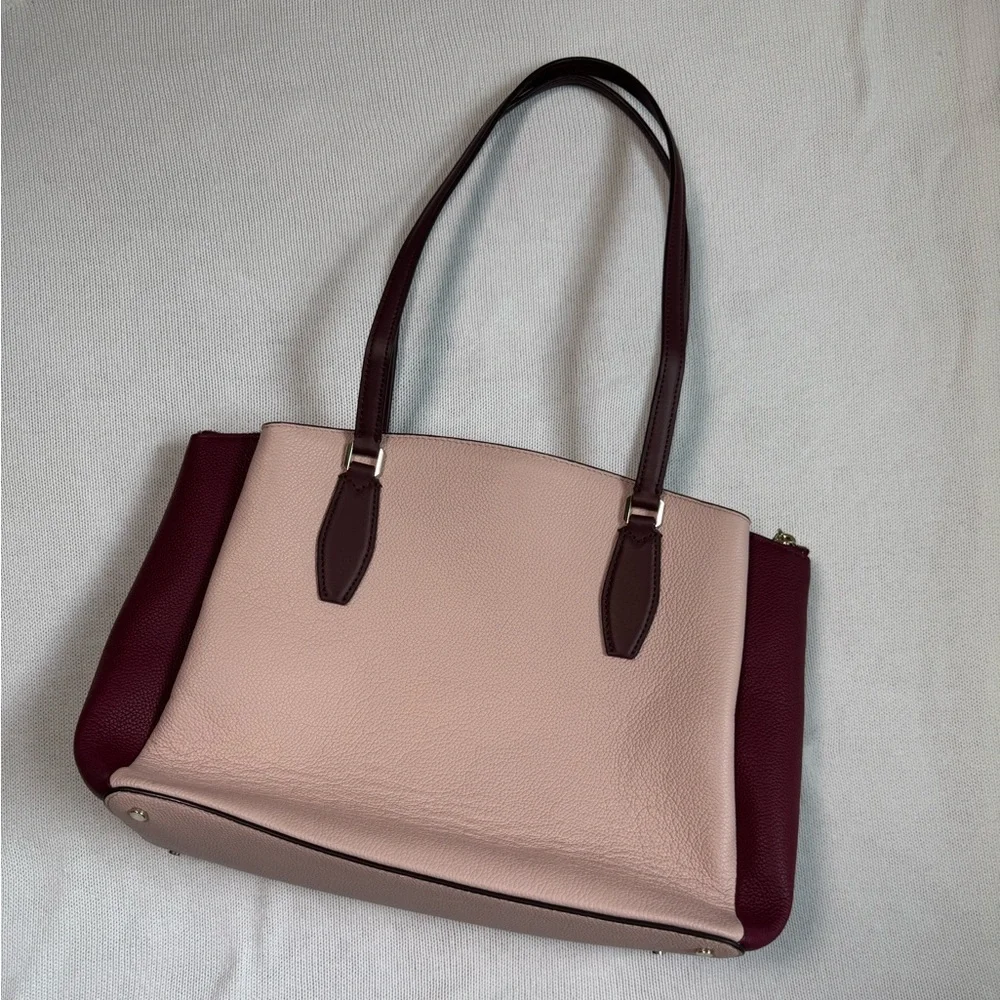Kate Spade Monet Large Compartment Tote – Leather Pink Burgundy Shoulder Bag - Picture 4 of 17
